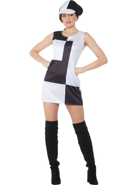 Black and White 1960's Monochrome Mod Costume for Women - Front Image