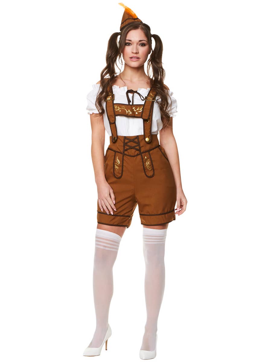 Brown Lederhosen Costume for Women - Main Image