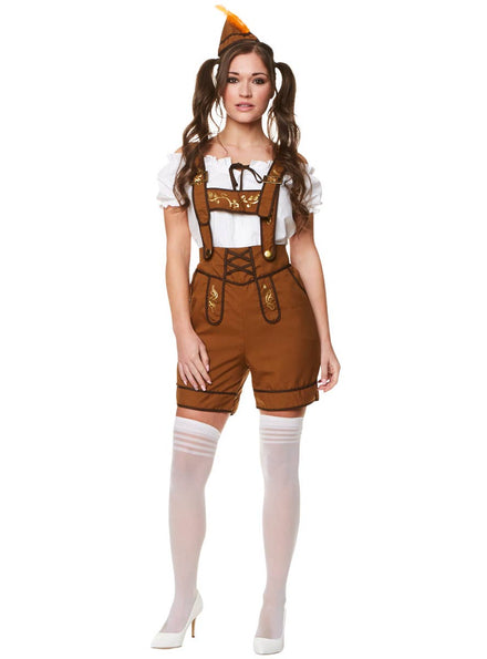 Brown Lederhosen Costume for Women - Main Image
