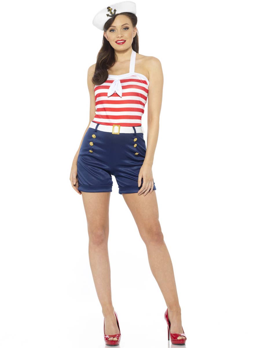 Retro Red and White Sexy Pin-up Sailor Costume for Women - Main Image