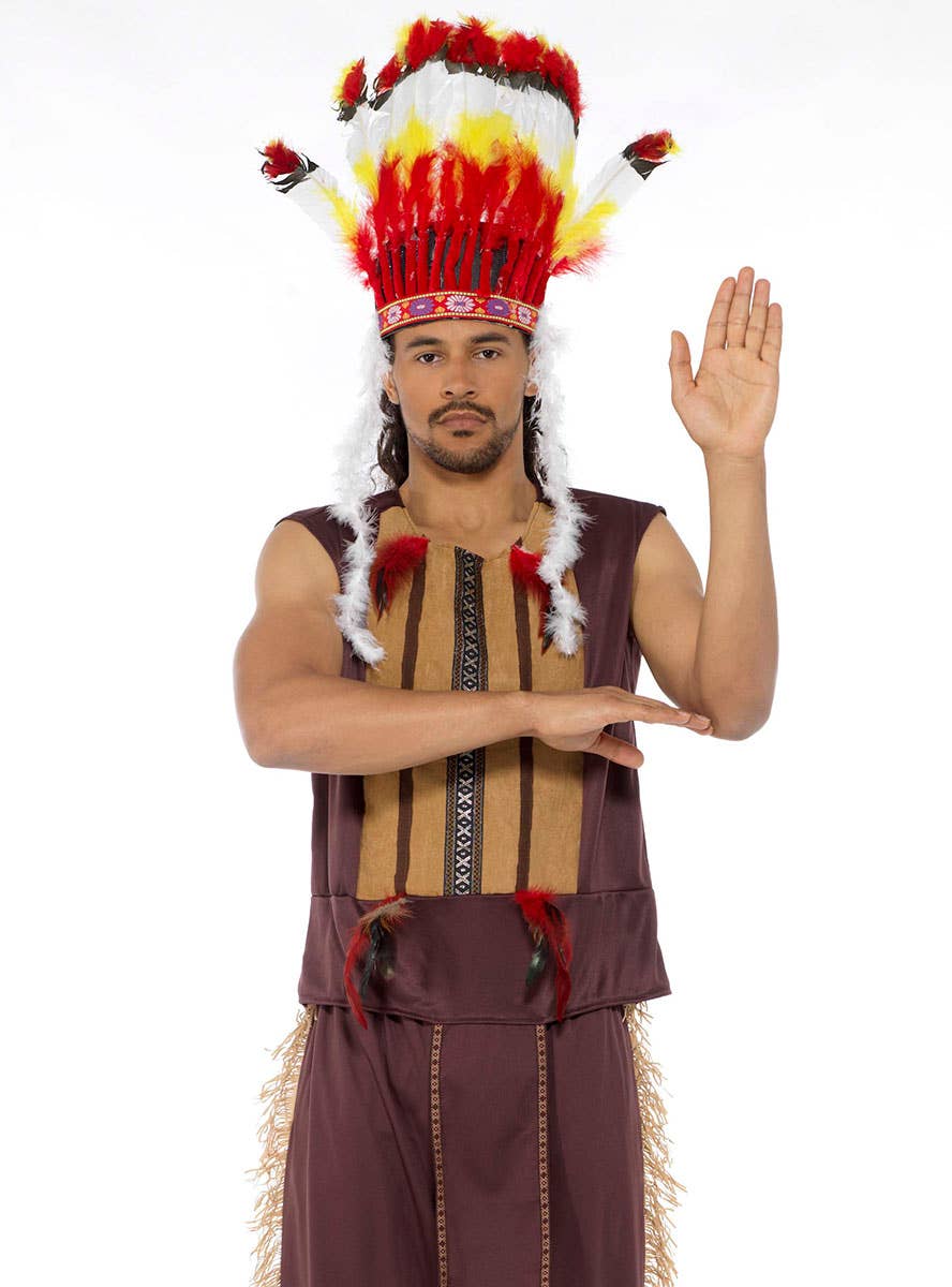 Feather Indian Chief Fancy Dress Womens Native American Pigtail Wig Feather Indian Headdress Feather Indian Chief Fancy Dress Womens Native American Pigtail Wig Feather Indian Headdress
