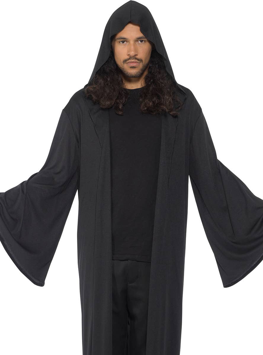 Black Ruffled Robe Male Black Hooded Robe Mens Costume | Long Black Halloween Costume Robe