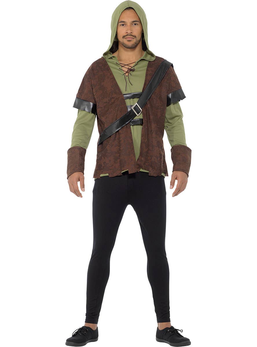 Hooded Green Robin Hood Costume Medieval Archer Dress Up for Men