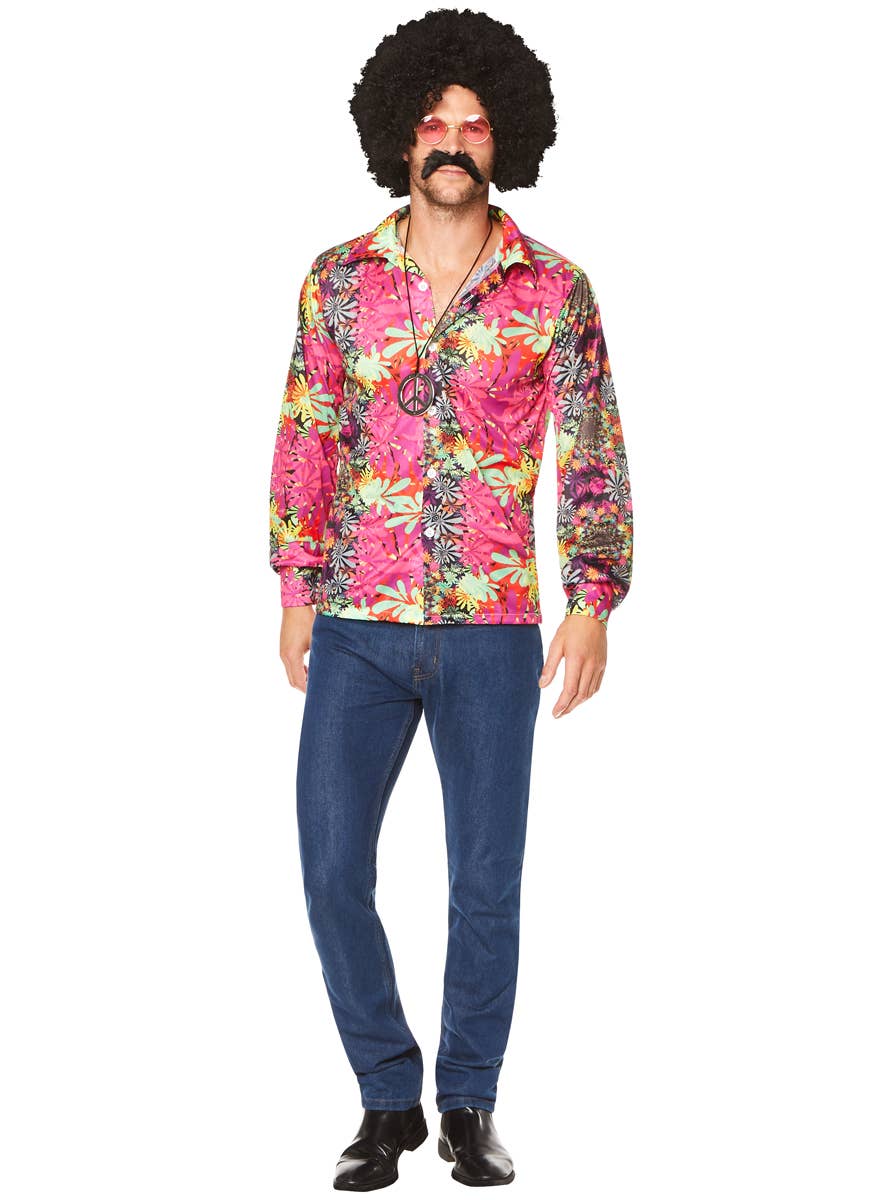 Floral Pink 1970's Hippie Costume Shirt for Men - Main Image