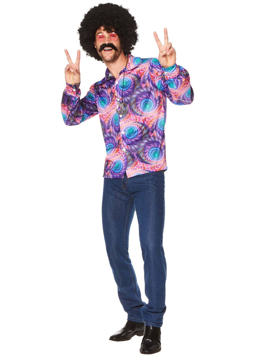 Blue and Purple Hippie Costume Shirt for Men - Main Image