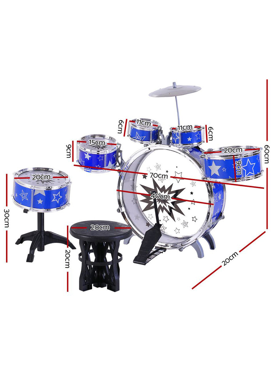 Keezi Kids 11 Piece Blue Junior Drum Set - Dimensions Image