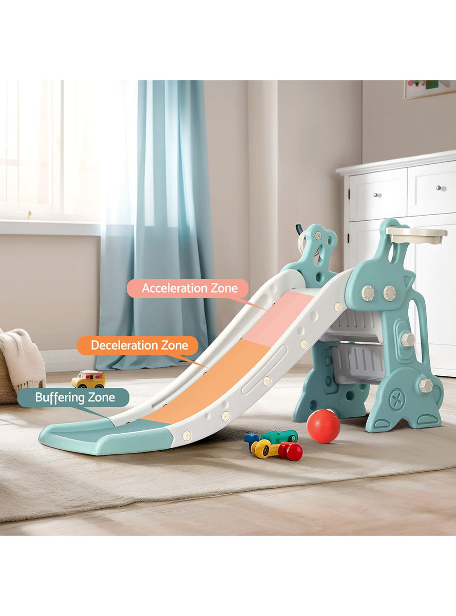 Keezi Kids 140cm Blue And Grey Plastic Slide With Basketball Hoop - Info Image 1