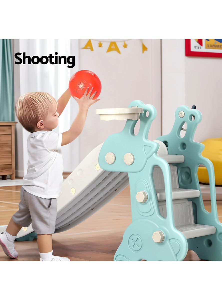 Keezi Kids 140cm Blue And Grey Plastic Slide With Basketball Hoop - Info Image 2