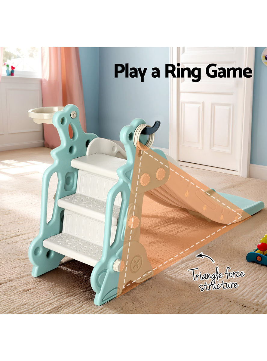Keezi Kids 140cm Blue And Grey Plastic Slide With Basketball Hoop - Info Image 3