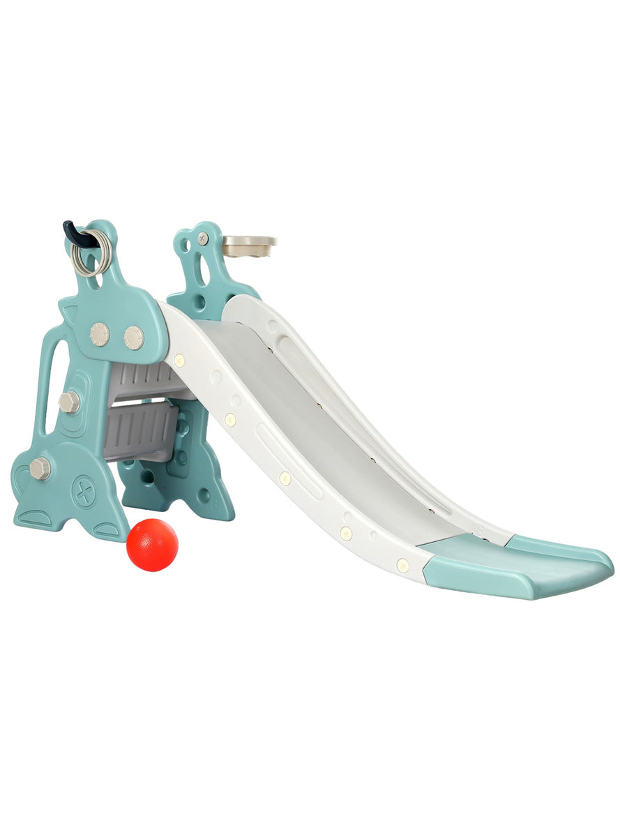 Keezi Kids 140cm Blue And Grey Plastic Slide With Basketball Hoop - Main Image