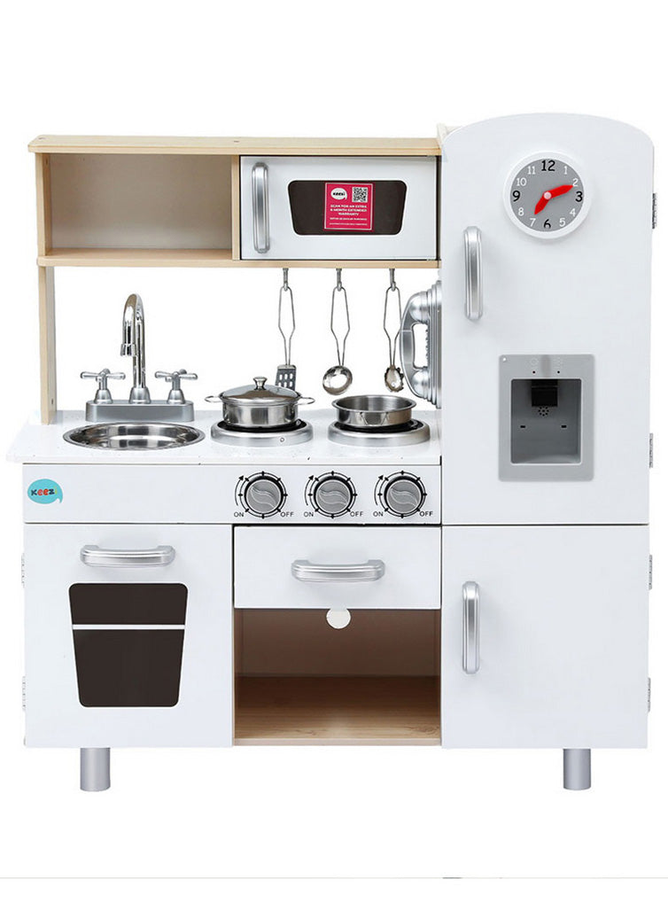 Keezi Kids Beige And White Wooden Kitchen Playset With Clock - Front Image
