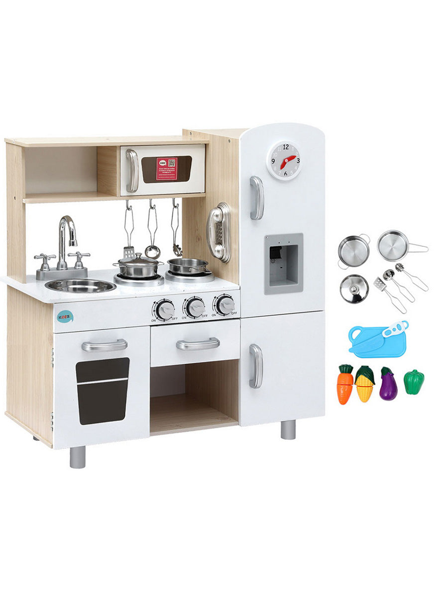 Keezi Kids Beige And White Wooden Kitchen Playset With Clock - Main Image