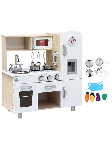 Keezi Kids Beige And White Wooden Kitchen Playset With Clock - Main Image