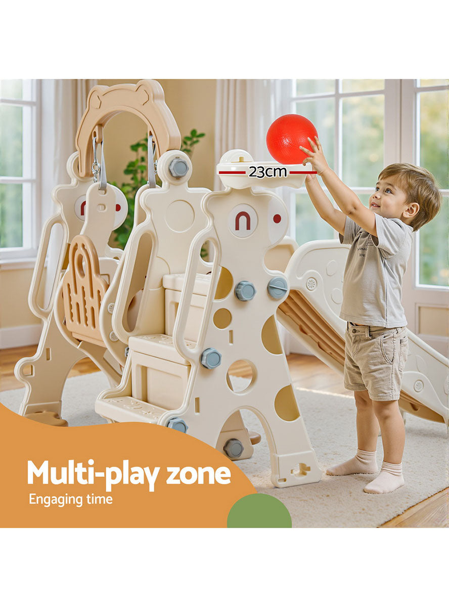 Keezi Kids Beige Plastic Playset With Slide Swing And Basketball Hoop - Info Image 2