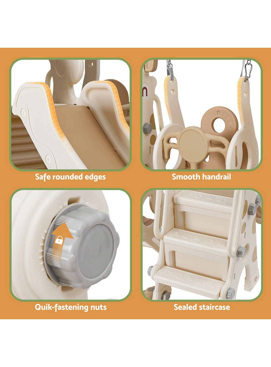 Keezi Kids Beige Plastic Playset With Slide Swing And Basketball Hoop - Info Image 3