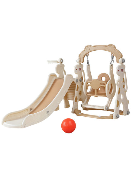 Keezi Kids Beige Plastic Playset With Slide Swing And Basketball Hoop - Main Image