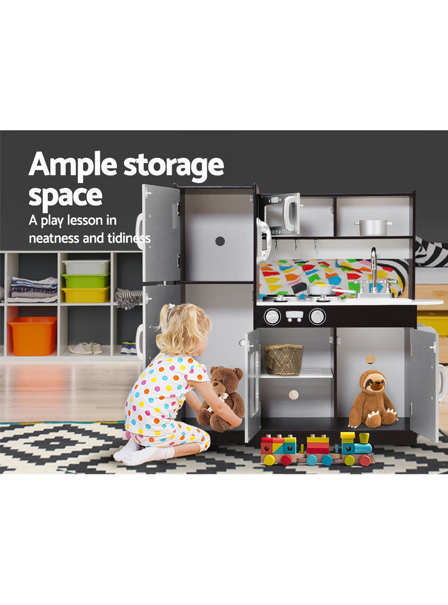 Keezi Kids Black And Silver Wooden Modern Kitchen Playset With Fridge And Sink - Info Image 4