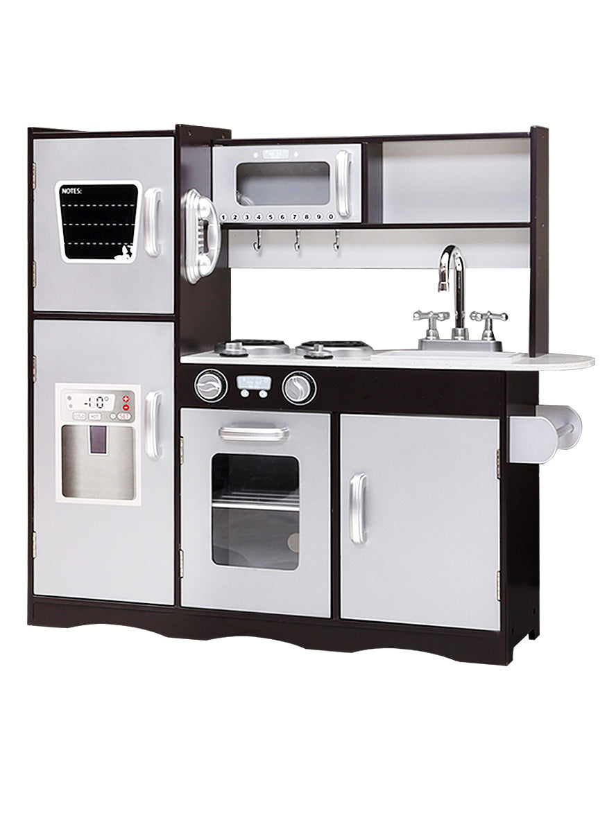 Keezi Kids Black And Silver Wooden Modern Kitchen Playset With Fridge And Sink - Main Image