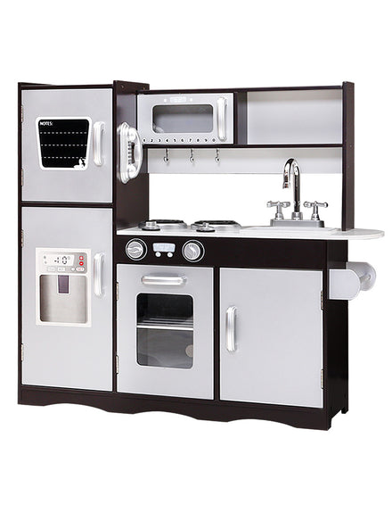 Keezi Kids Black And Silver Wooden Modern Kitchen Playset With Fridge And Sink - Main Image