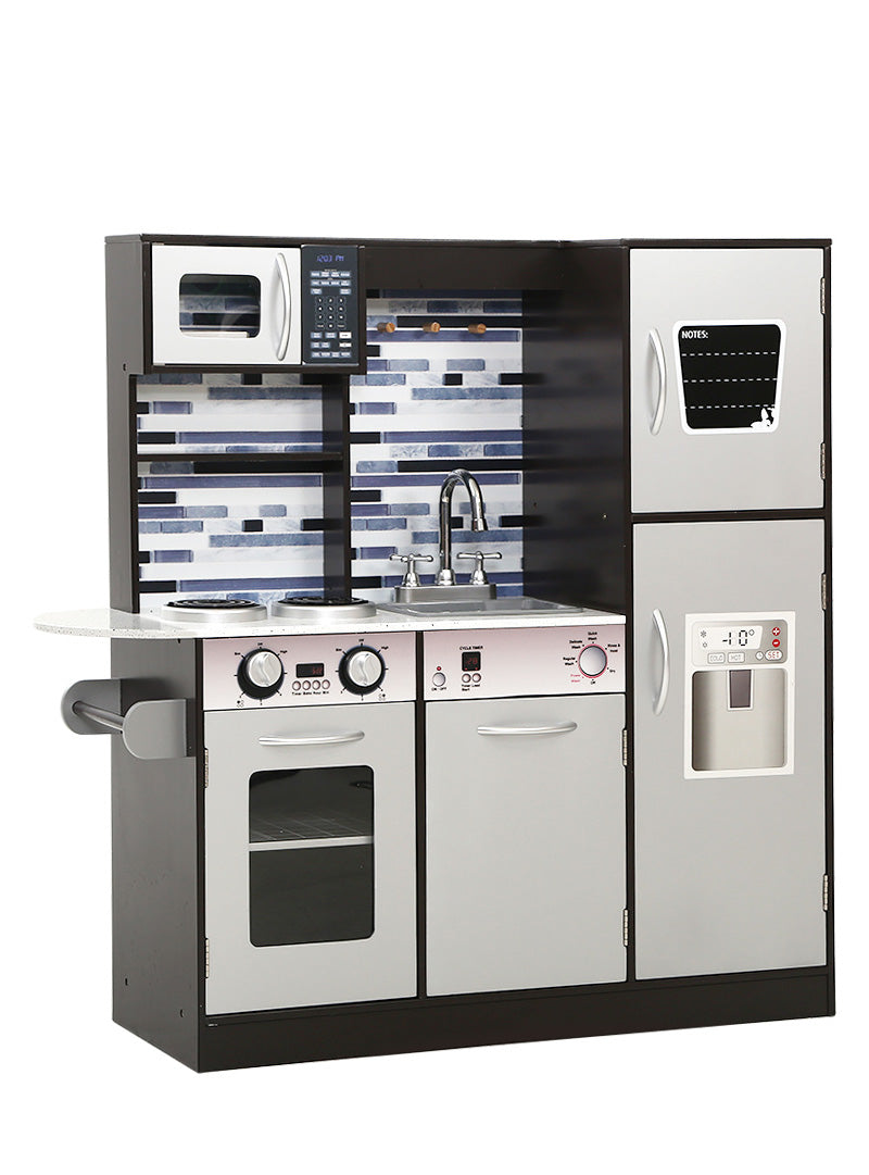Keezi Kids Black And Silver Wooden Modern Looking Kitchen Playset - Alternate Image