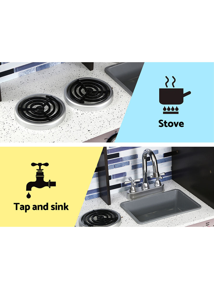 Keezi Kids Black And Silver Wooden Modern Looking Kitchen Playset - Info Image 2