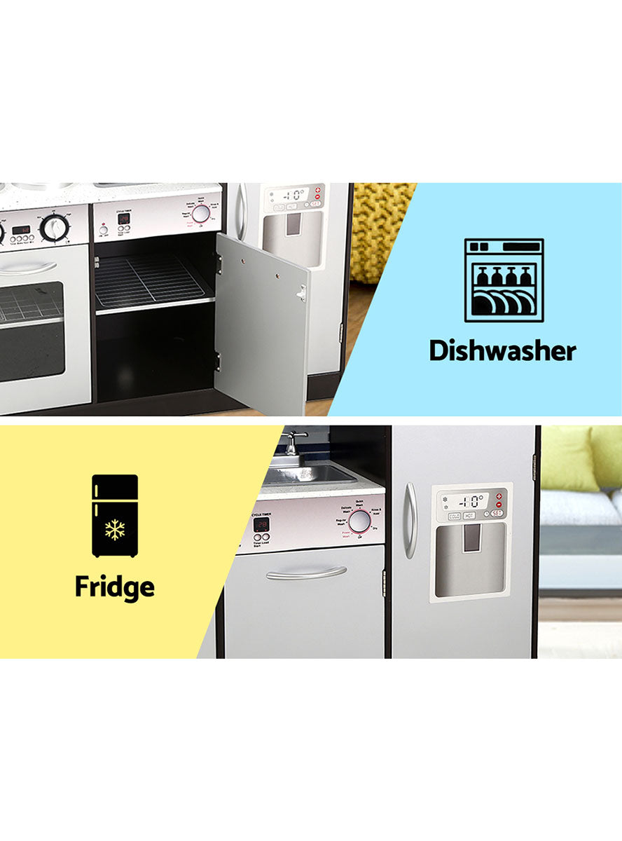 Keezi Kids Black And Silver Wooden Modern Looking Kitchen Playset - Info Image 4