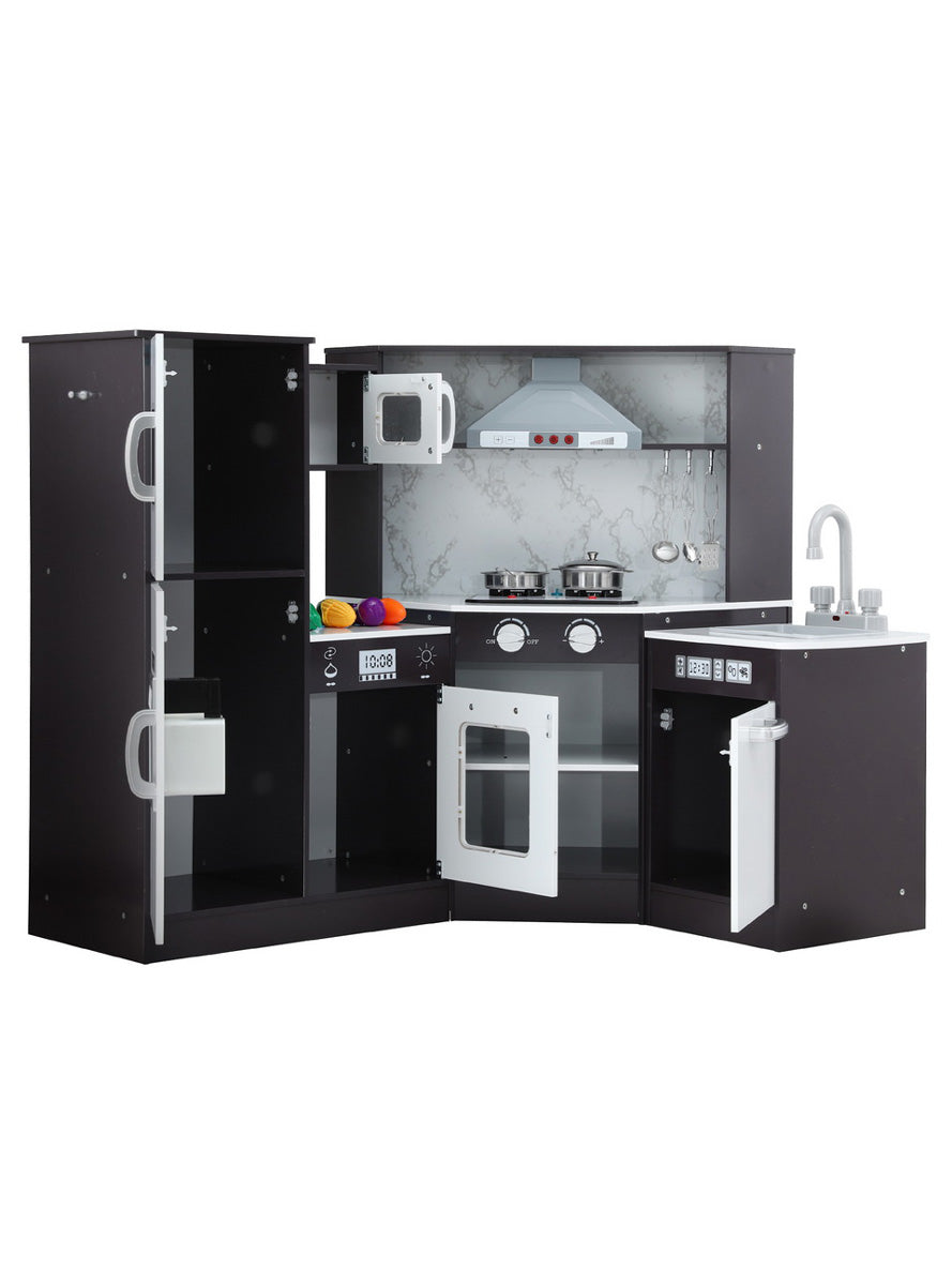 Keezi Kids Black And White Wooden Modern Kitchen Playset With Sounds And Lights - Alternate Image
