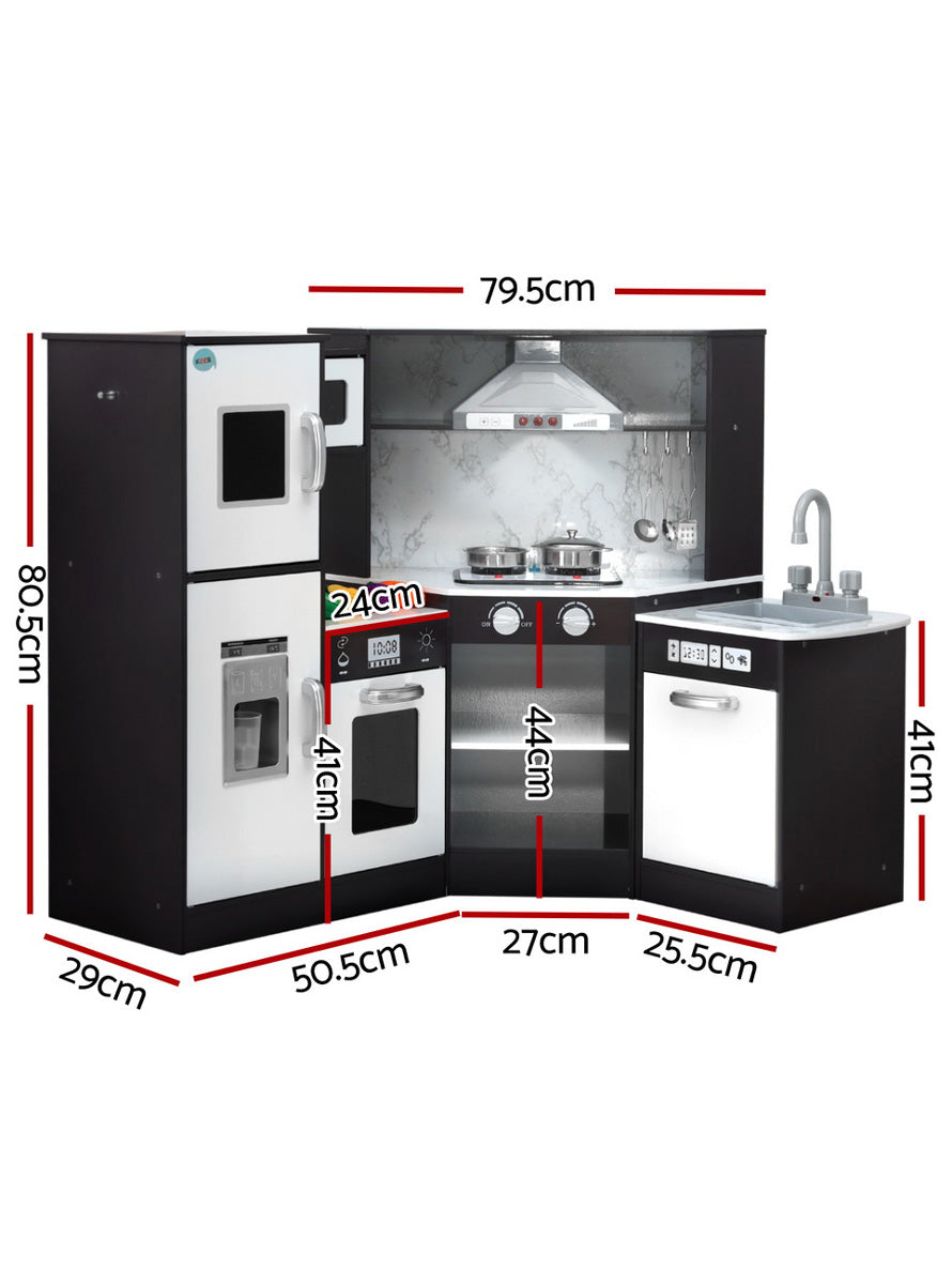 Keezi Kids Black And White Wooden Modern Kitchen Playset With Sounds And Lights - Dimensions Image