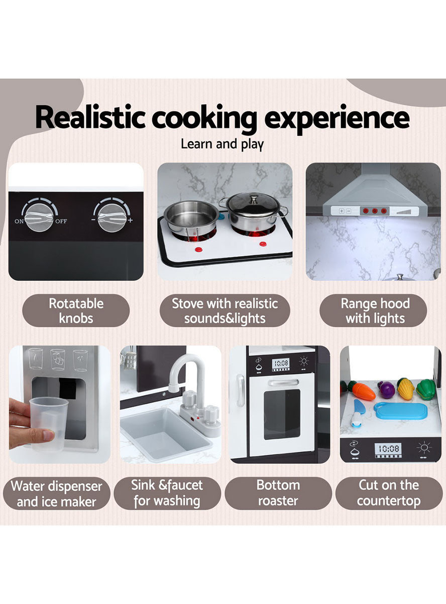 Keezi Kids Black And White Wooden Modern Kitchen Playset With Sounds And Lights - Info Image 2