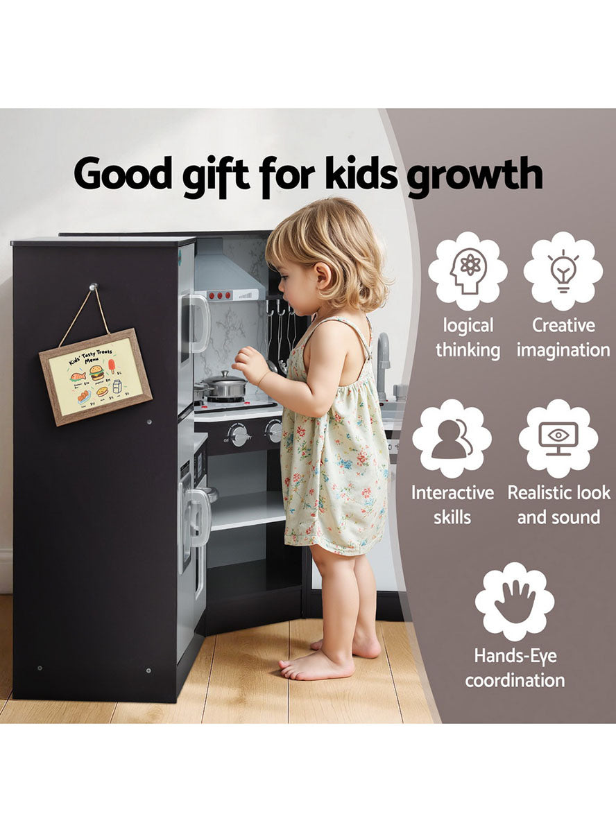 Keezi Kids Black And White Wooden Modern Kitchen Playset With Sounds And Lights - Info Image 3