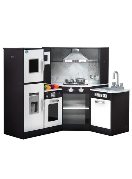 Keezi Kids Black And White Wooden Modern Kitchen Playset With Sounds And Lights - Main Image