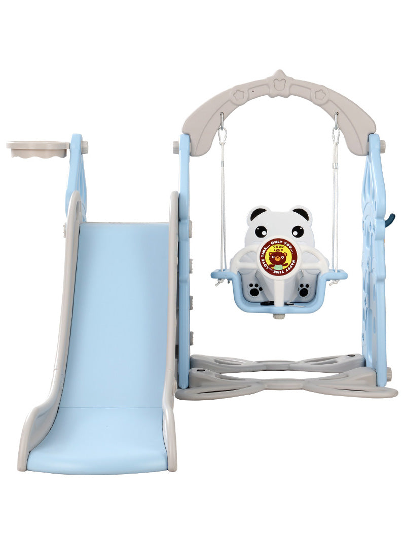 Keezi Kids Blue And Grey Outdoor Playset With Slide Swing And Basketball Hoop - Front Image