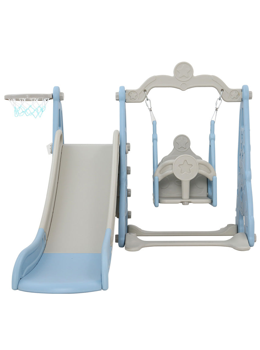 Keezi Kids Blue And Grey Outdoor Playset With Slide Swing And Basketball Hoop - Front Image