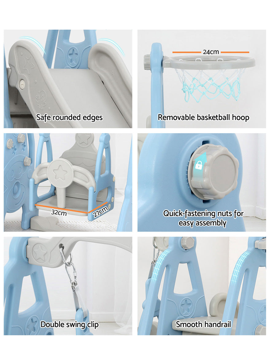 Keezi Kids Blue And Grey Outdoor Playset With Slide Swing And Basketball Hoop - Info Image 2