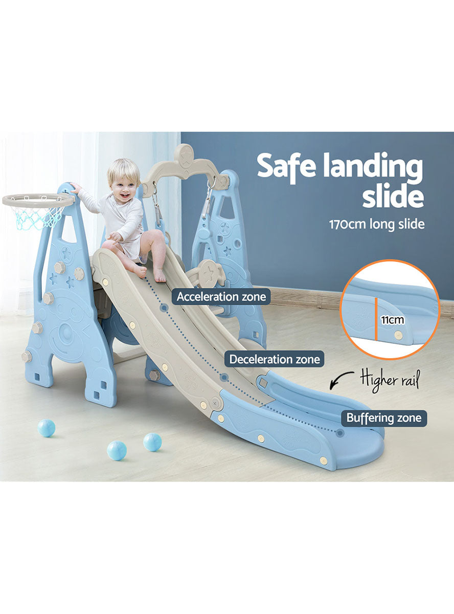 Keezi Kids Blue And Grey Outdoor Playset With Slide Swing And Basketball Hoop - Info Image 3