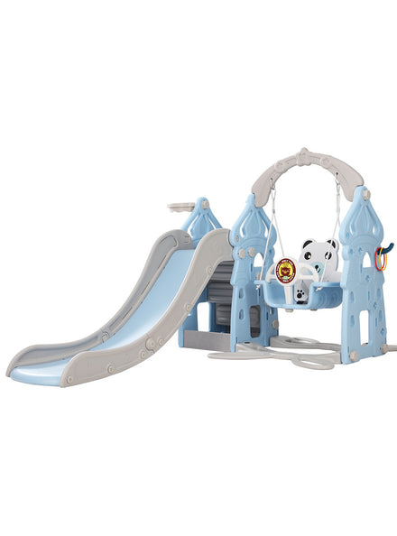 Keezi Kids Blue And Grey Outdoor Playset With Slide Swing And Basketball Hoop - Main Image