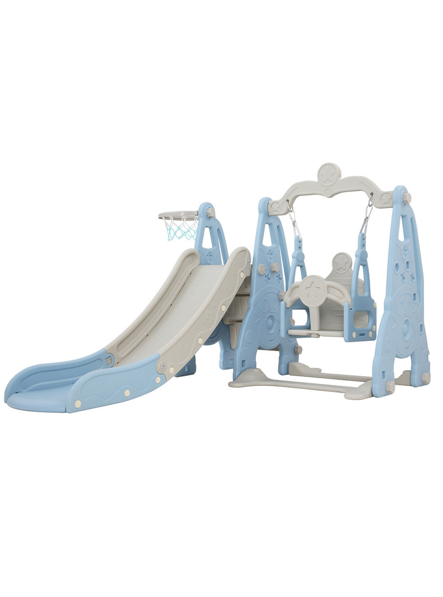 Keezi Kids Blue And Grey Outdoor Playset With Slide Swing And Basketball Hoop - Main Image