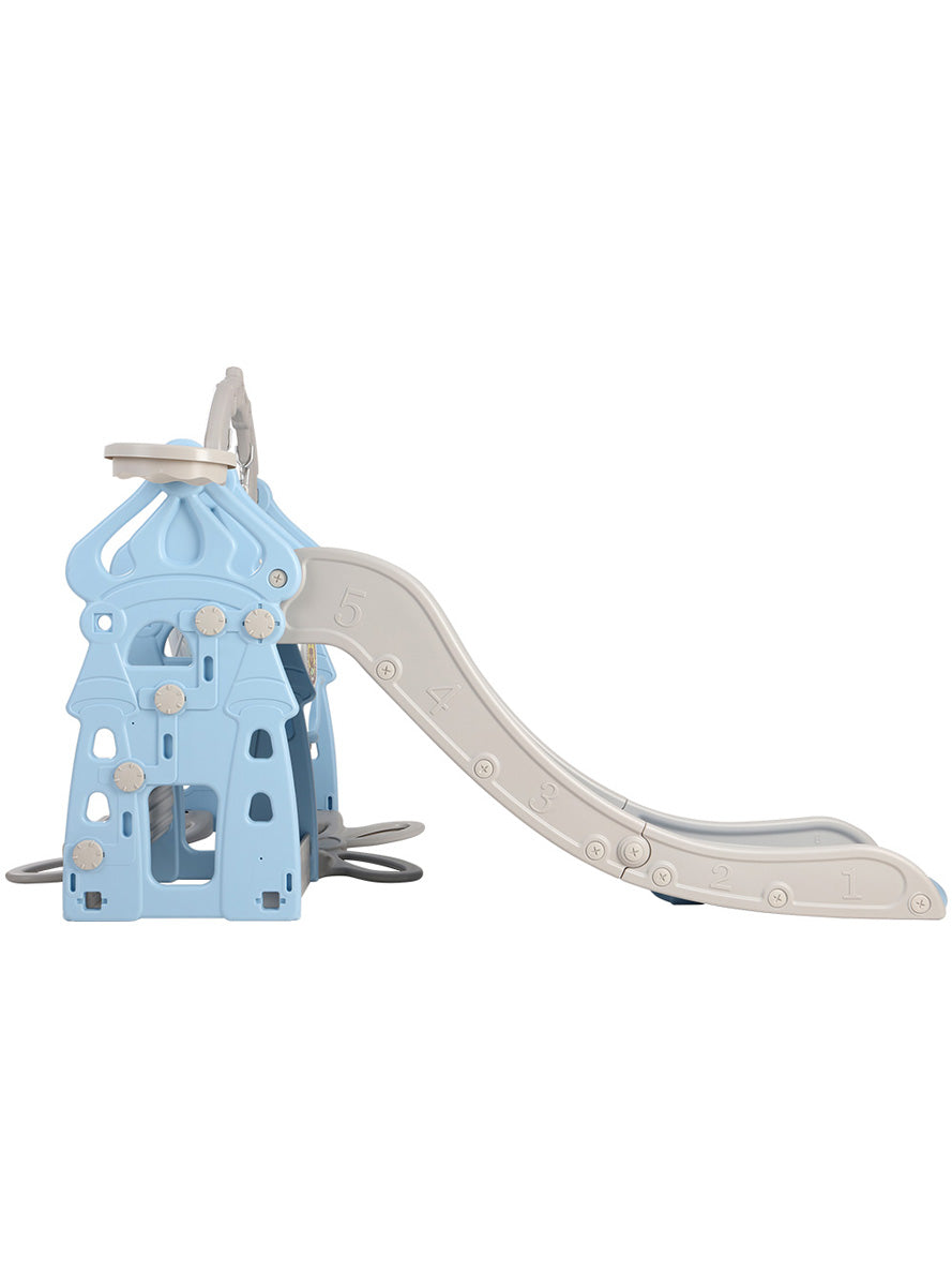 Keezi Kids Blue And Grey Outdoor Playset With Slide Swing And Basketball Hoop - Side Image
