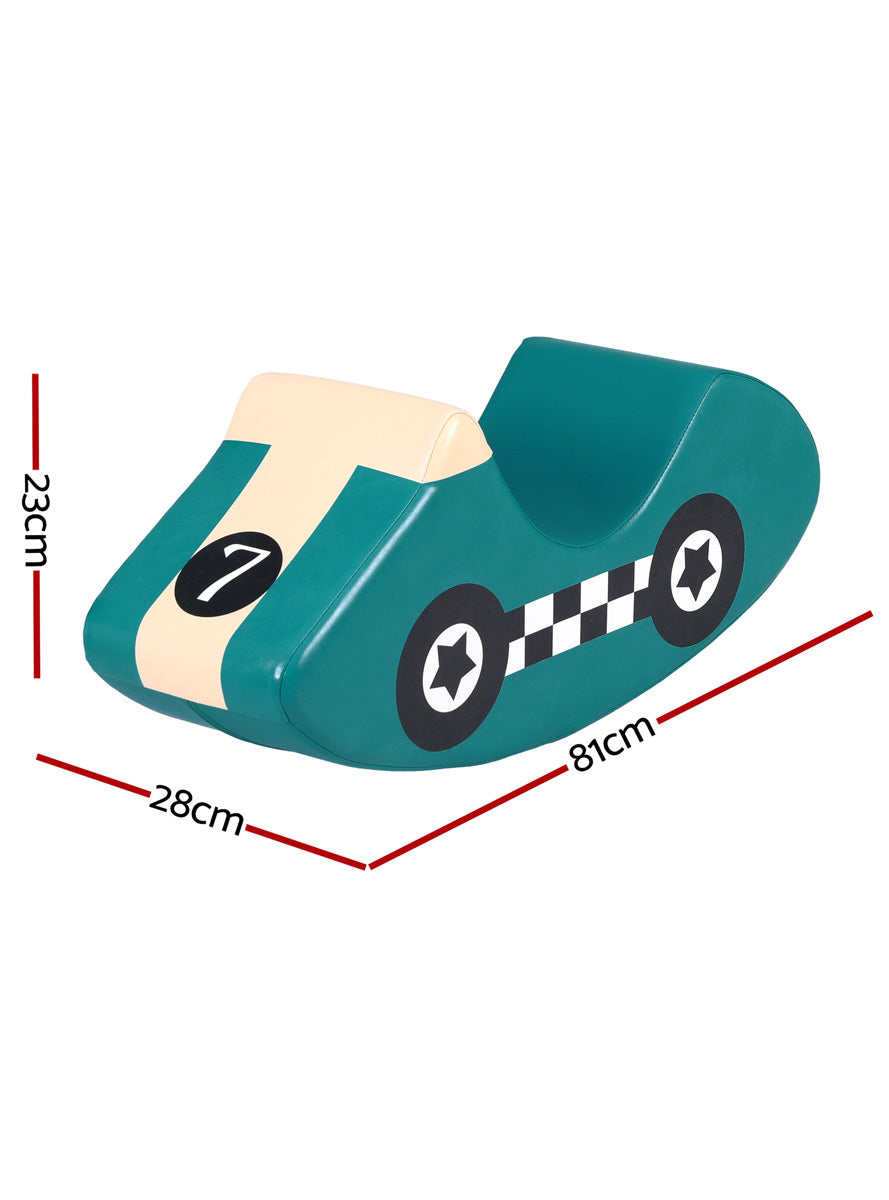 Keezi Kids Blue And White Car Shaped Soft Foam Climbing Block And Rocker - Dimensions Image