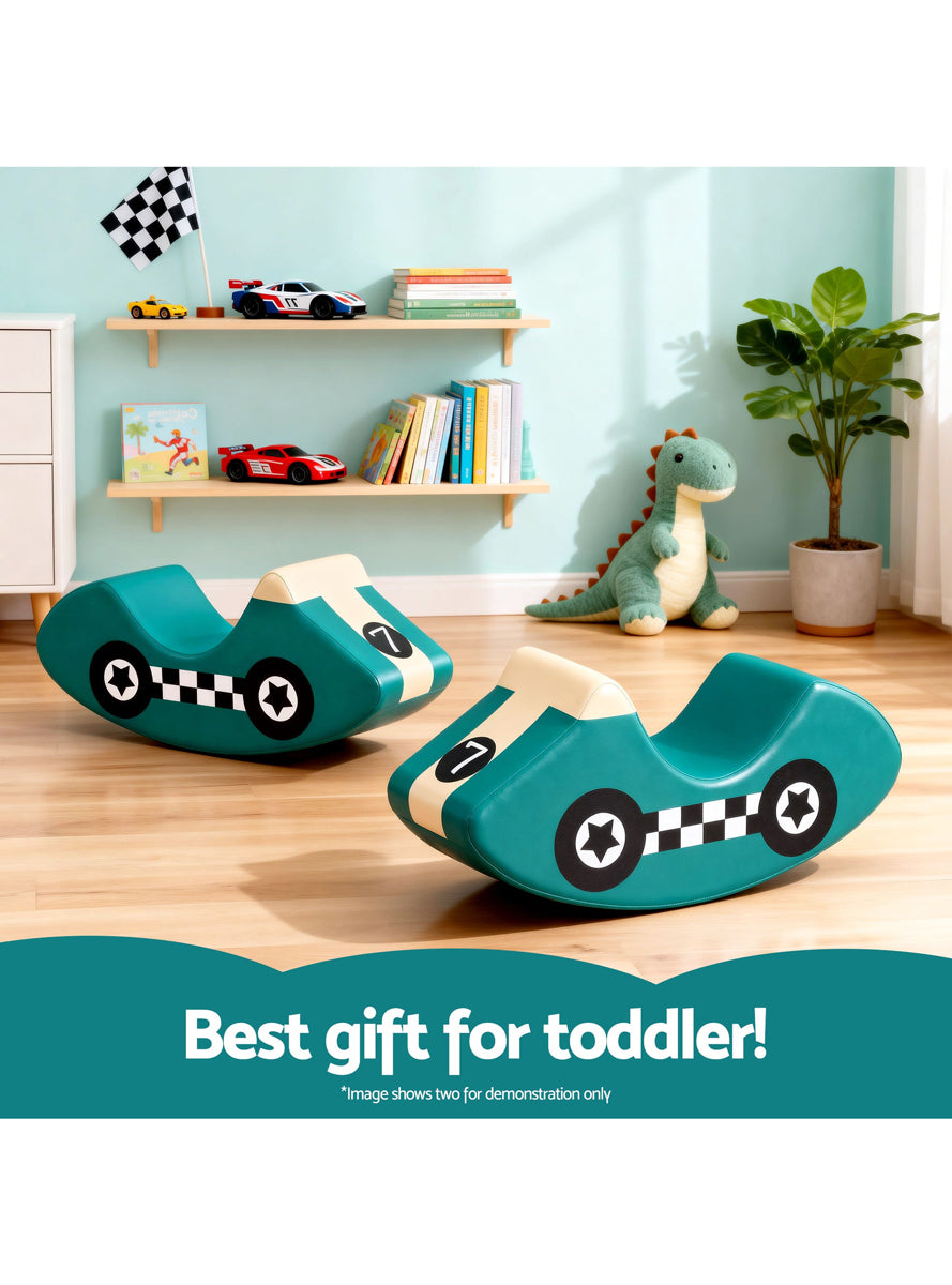 Keezi Kids Blue And White Car Shaped Soft Foam Climbing Block And Rocker - Info Image 1