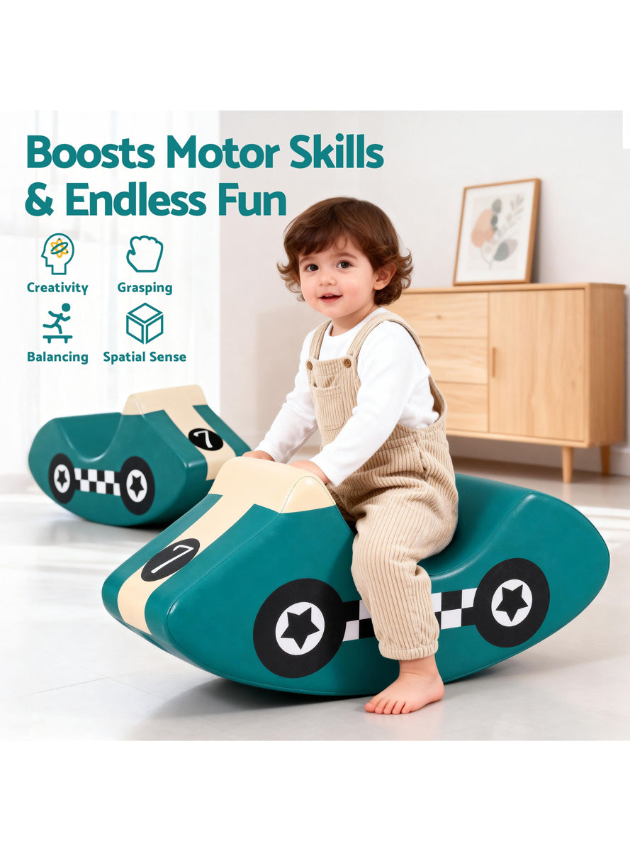 Keezi Kids Blue And White Car Shaped Soft Foam Climbing Block And Rocker - Info Image 4