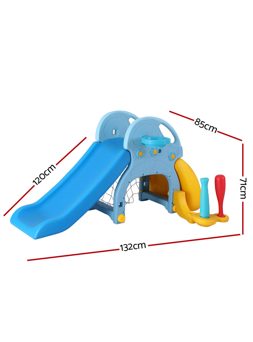 Keezi Kids Blue And Yellow Plastic Slide With Soccer Net And Basketball Hoop - Dimensions Image