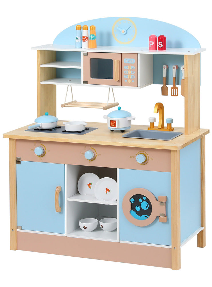 Keezi Kids Blue Wooden Kitchen Playset With Sink And Microwave - Main Image