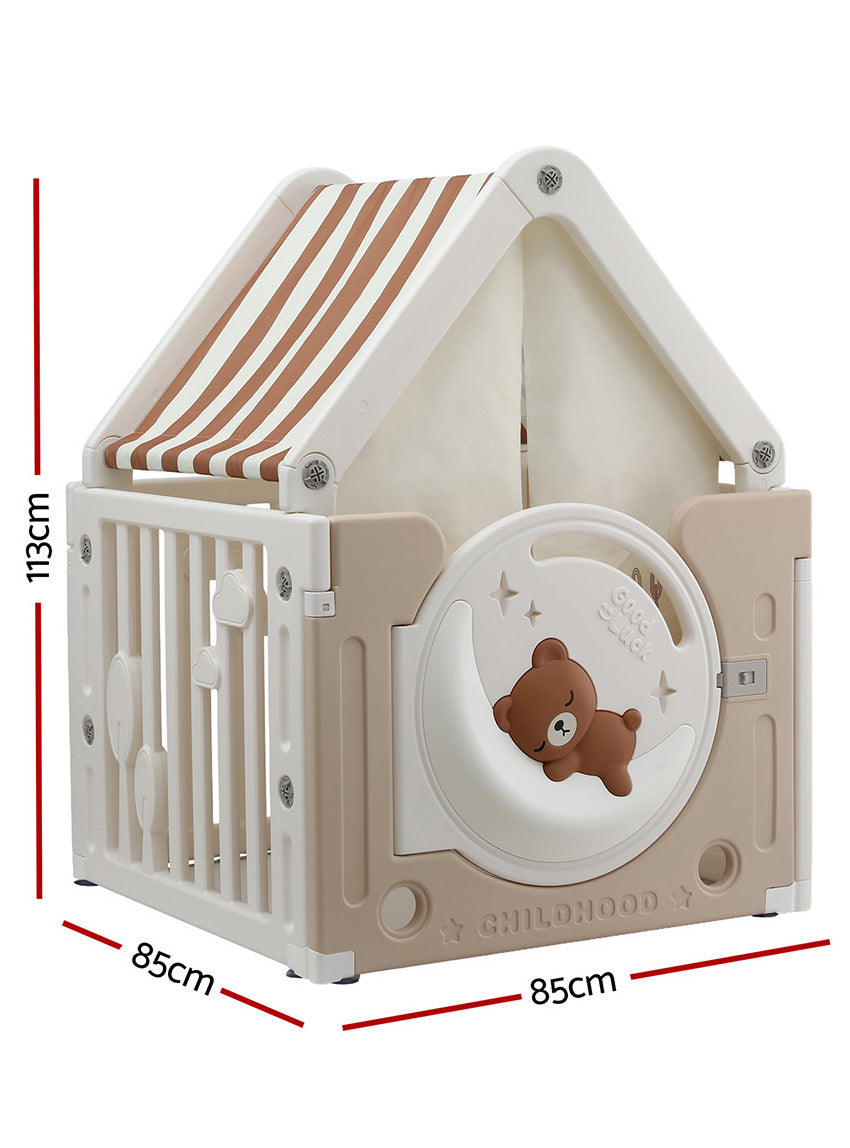 Keezi Kids Brown And White Indoor Plastic Tent Castle Playhouse With Floor Mat And Bear - Dimensions Image