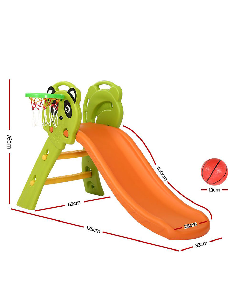 Keezi Kids Green And Orange 100cm Plastic Panda Slide With Basketball Hoop - Dimensions Image