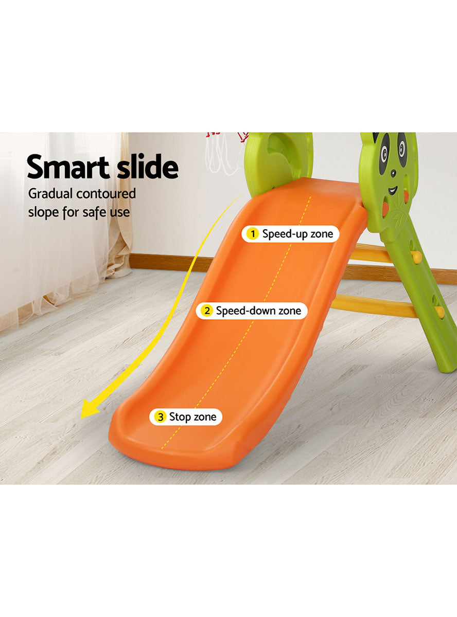 Keezi Kids Green And Orange 100cm Plastic Panda Slide With Basketball Hoop - Info Image 2