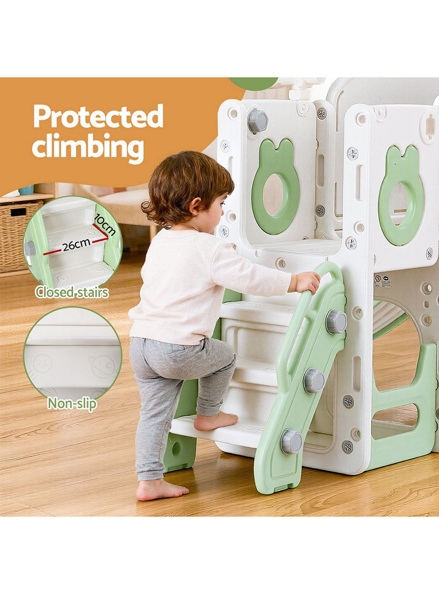 Keezi Kids Green And White 4 In 1 Plastic Outdoor Playset With Swing Slide And Basketball Hoop - Info Image 1