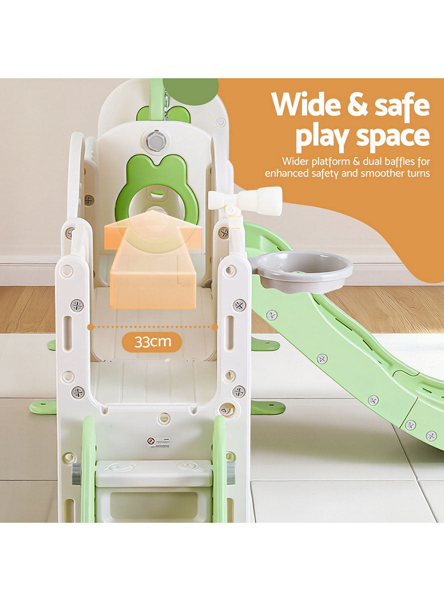 Keezi Kids Green And White 4 In 1 Plastic Outdoor Playset With Swing Slide And Basketball Hoop - Info Image 2