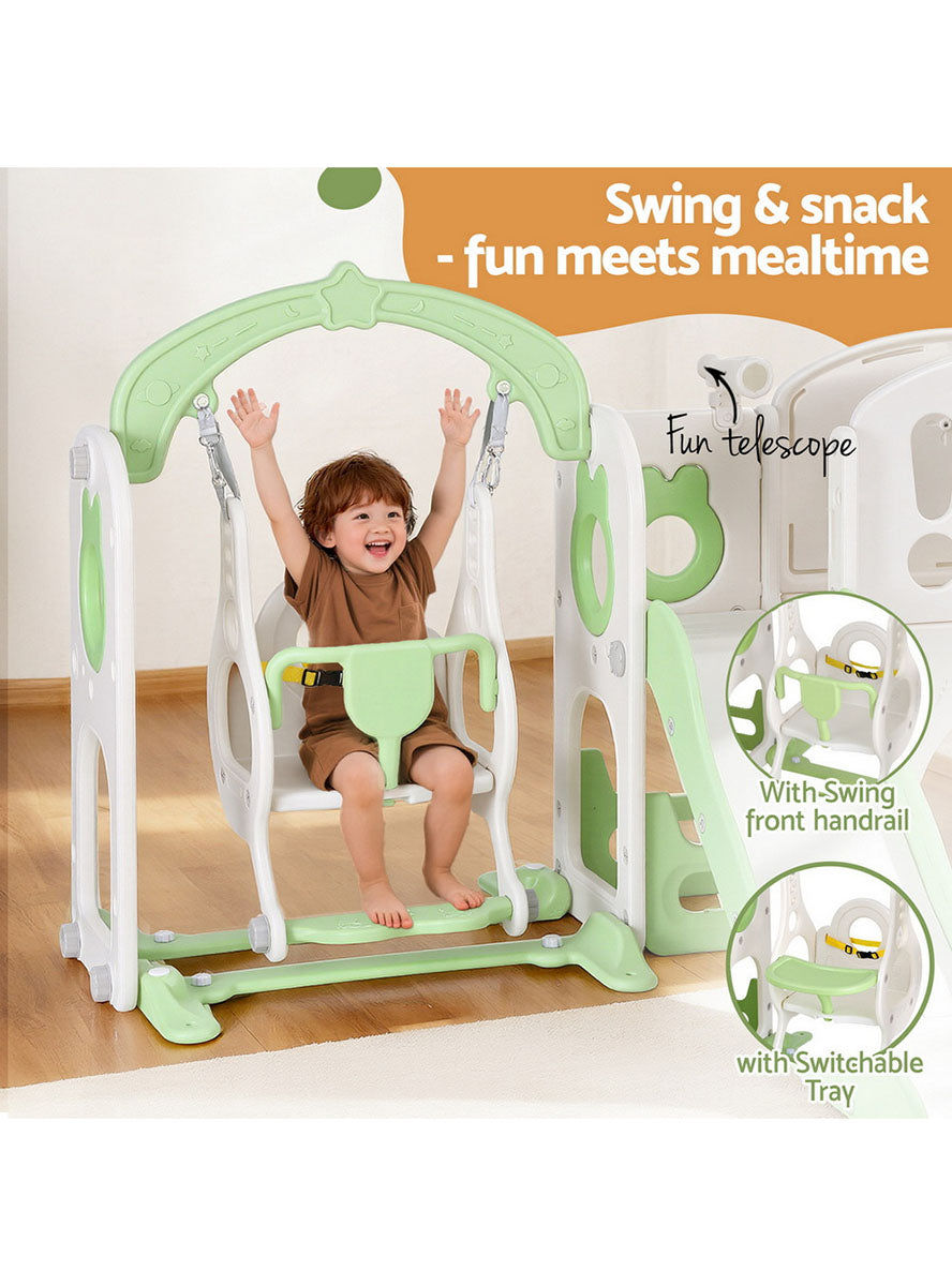 Keezi Kids Green And White 4 In 1 Plastic Outdoor Playset With Swing Slide And Basketball Hoop - Info Image 4