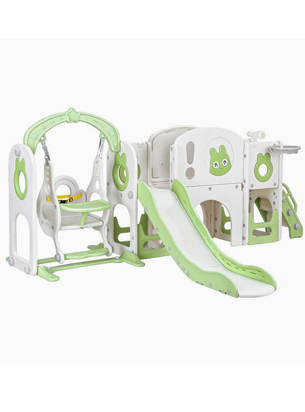 Keezi Kids Green And White 4 In 1 Plastic Outdoor Playset With Swing Slide And Basketball Hoop - Main Image